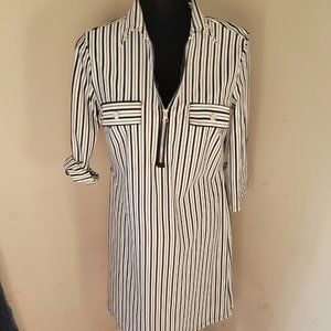 Mlle Gabriella Black & White Striped Half Zipped Dress